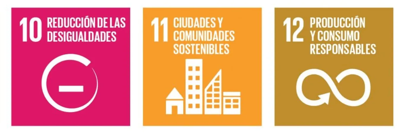 ODS 10: Reducción de las desigualdades; ODS 11: Ciudades y comunidades sostenibles; ODS 12: Producción y consumo responsables